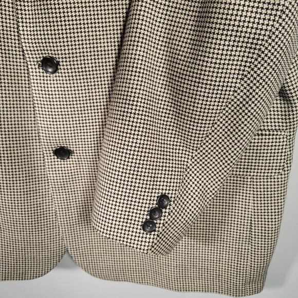 Vintage FIORI Silk Wool 46R Sport Coat Tan Black Houndstooth 90s Flawed - Picture 10 of 15